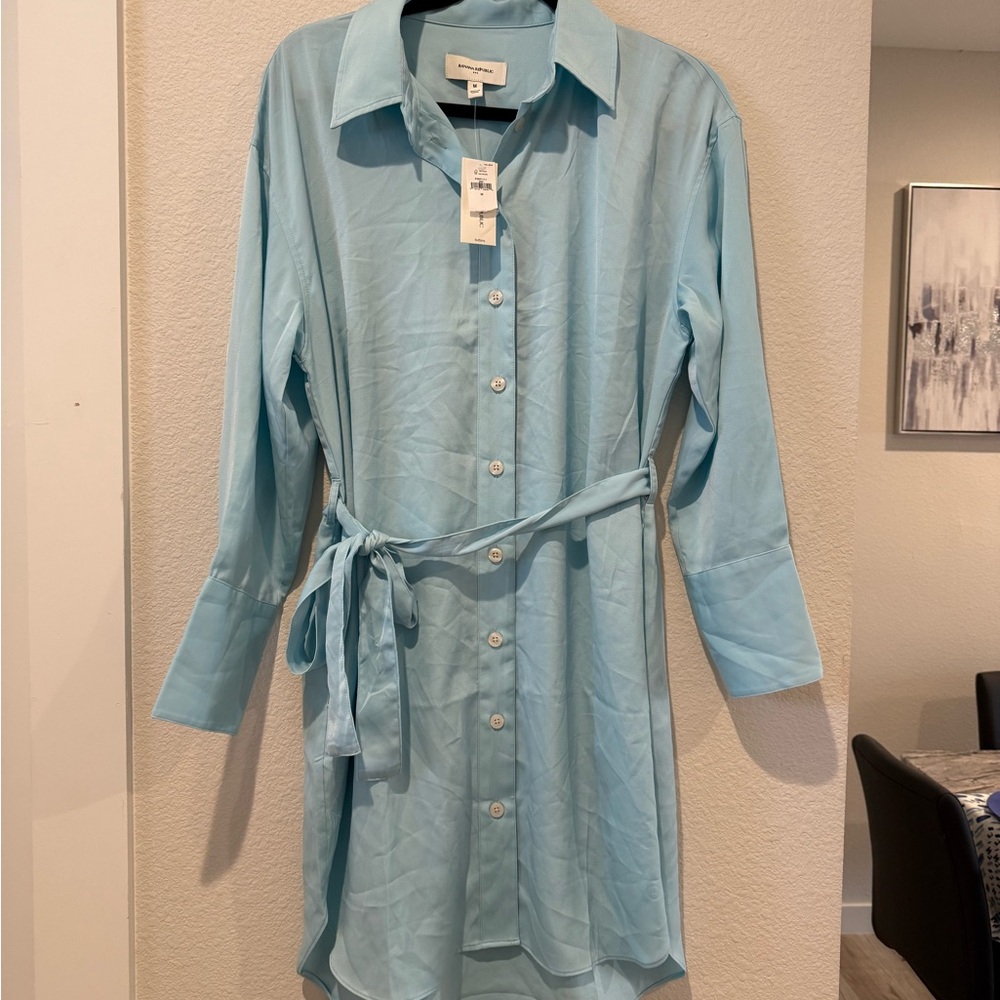 Banana Republic Light Blue Button-Down Shirt Dress